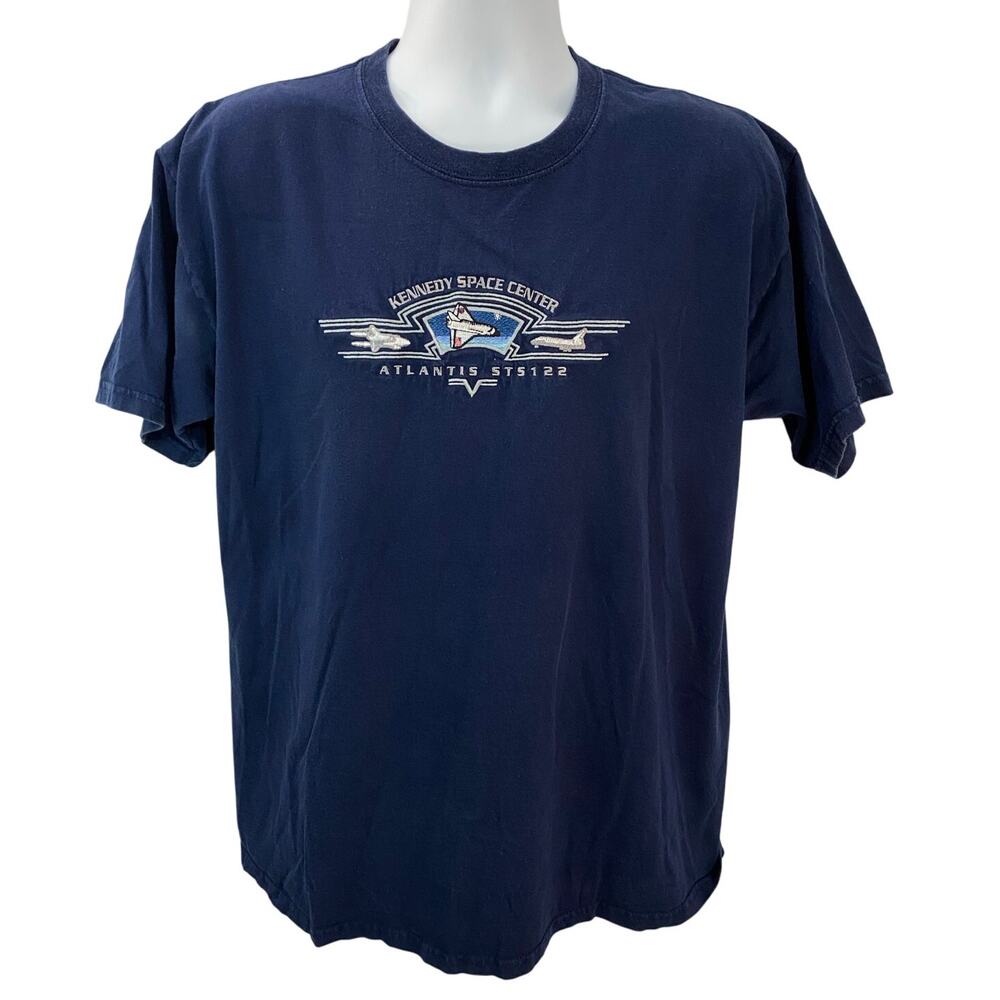 Vintage Kennedy Space Center Atlantis System T-Shirt Blue Size L Shuttle NASA